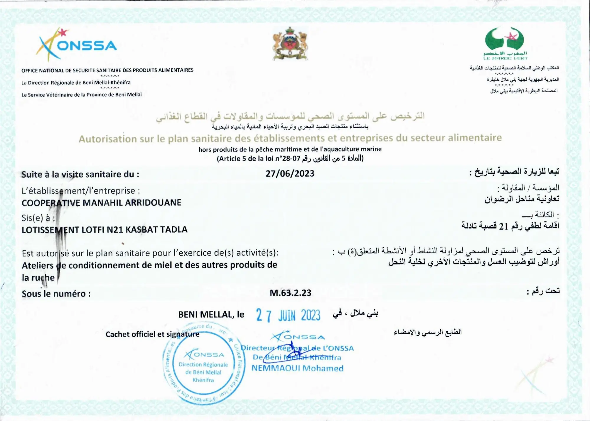 Autorisation onssa